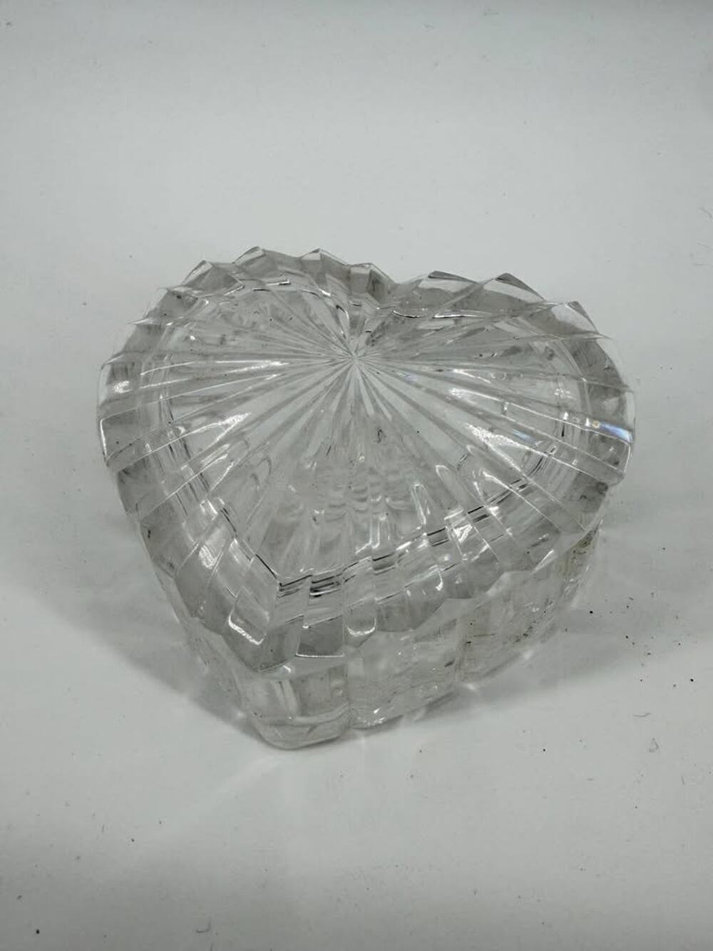 Vintage Heart Shaped Cut Clear Crystal Trinket Box With Lid